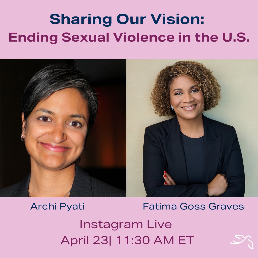 In honor of #SAAM, we’re going Instagram LIVE with Tahirih CEO Archi Pyati and @nwlc President and CEO @FGossGraves to discuss what it’ll take to end sexual violence across the U.S. 📅Date: Tuesday, April 23  ⏰Time: 11:30am EST Don't miss this chance to be a changemaker!