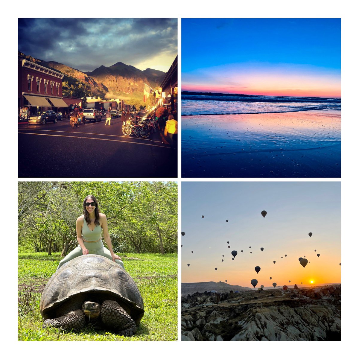 Happy #EarthDay! In honor of #EarthDay2024, I’m sharing photos from some of my favorite places in the world. Let’s take care of our beautiful Planet💗🌎 #TellurideColorado #SantaTeresaCostaRica #GalápagosIslands #CappadociaTurkey 

Note: I am NOT actually riding the 🐢