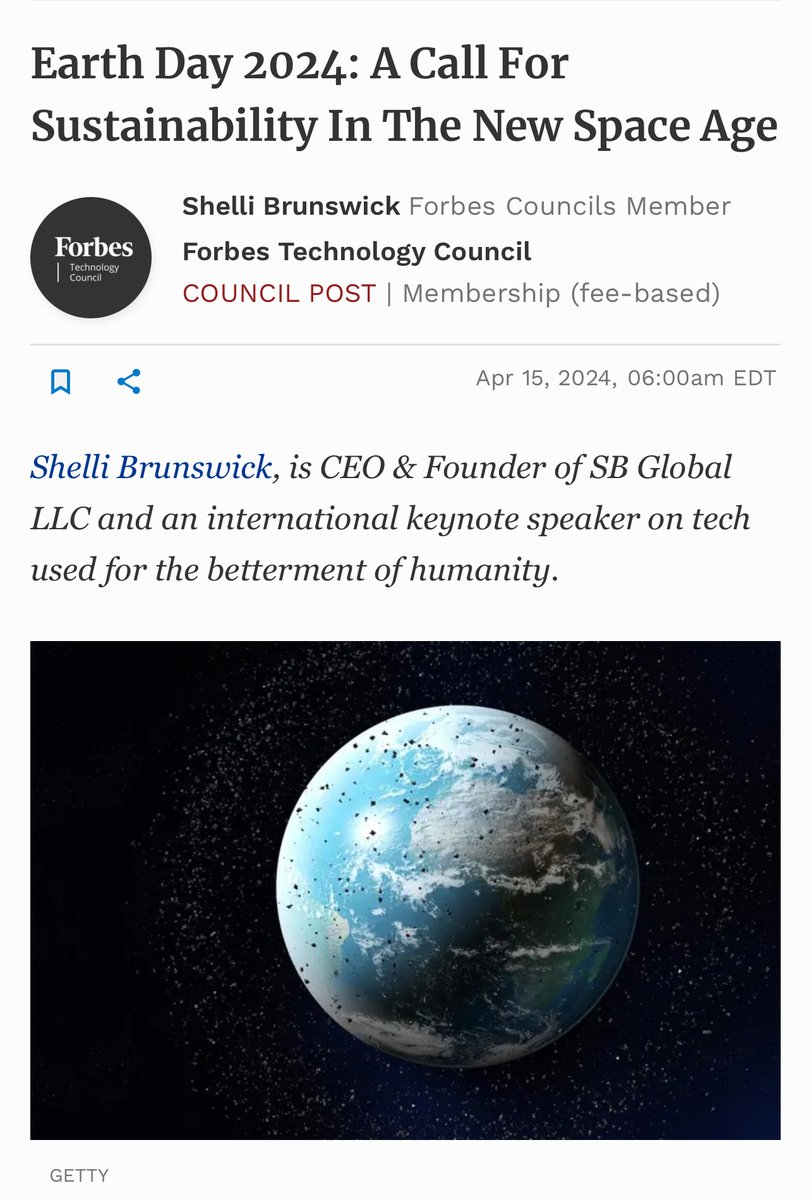 shellibrunswick's tweet image. In my latest @ForbesTechCncl article, &quot;Earth Day 2024: A Call for Sustainability in the New Space Age,&quot; I explore the urgent need for a sustainable approach to our celestial endeavors.
#forbestechnologycouncil #unitedstatesspaceforce #NASA #europeanspaceagency #orbitfab #spacex