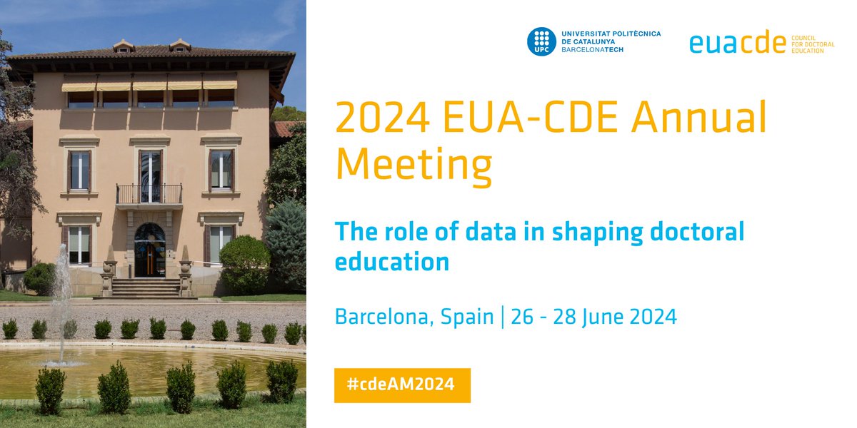 ✅ Registrations are still open for the #cdeAM2024

The topic of - the role of #data in shaping #DoctoralEducation - will be at the heart of this flagship conference.

Register with an early-bird fee by 14 May  ➡️ bit.ly/cdeam24_x

📅  26-28 June
📍  @la_UPC 🇪🇸
