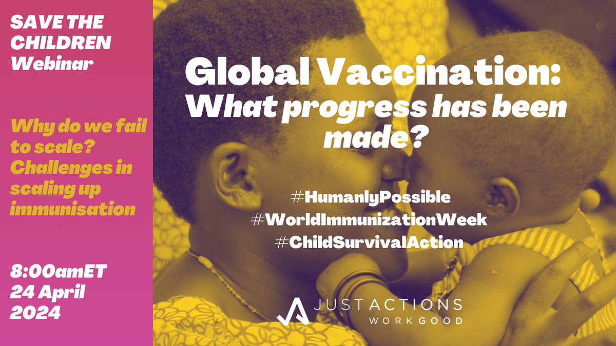 Join @savechildrenuk @justactions @MCRI_for_kids @who & more on 24 April to talk #WorldImmunizationWeek! 8amET! shorturl.at/apzCX Code: VUE6ek With @RPhalkey @cernuschi_tania @Fiona_M_Russell @Carolinedusabe @mirafesol #HumanlyPossible #ChildSurvivalAction