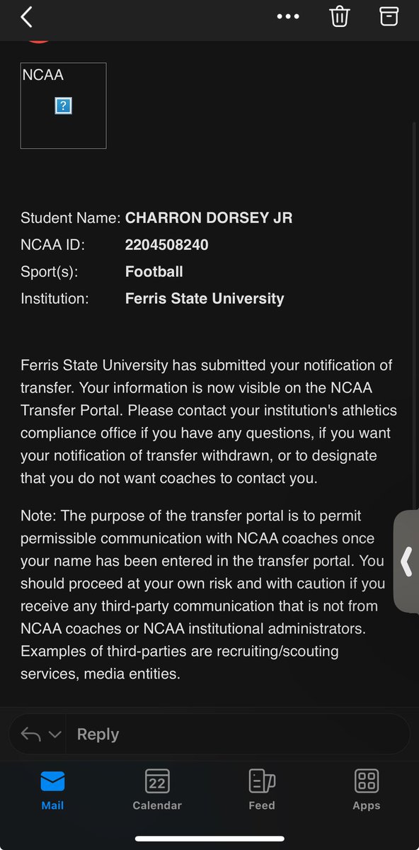 cj_dorsey1's tweet image. Thank you Ferris State University for everything! I will be entering the transfer portal with 4 years of eligibility…💛❤️