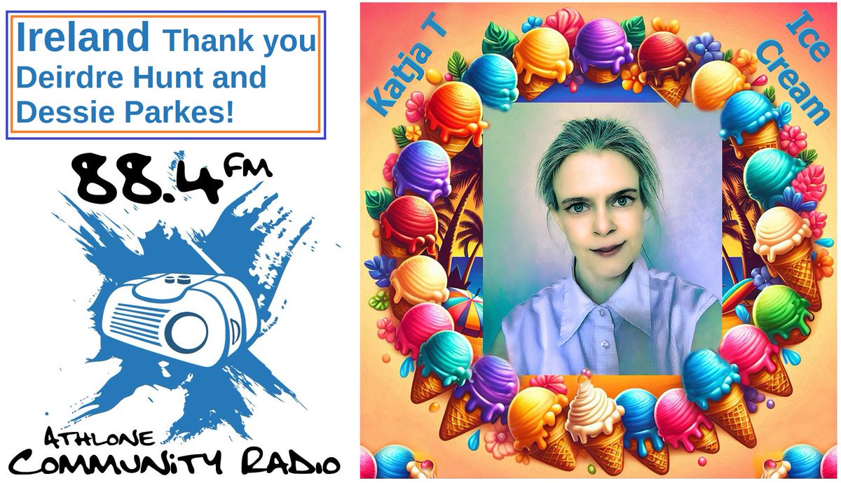 To my delight, the channel @ACR884 Athlone Community Radio from Ireland (10,000 Facebook followers) has played my song Katja T - Ice Cream! Thank you so much, Deirdre Hunt & Dessie Parkes! 💜🎶