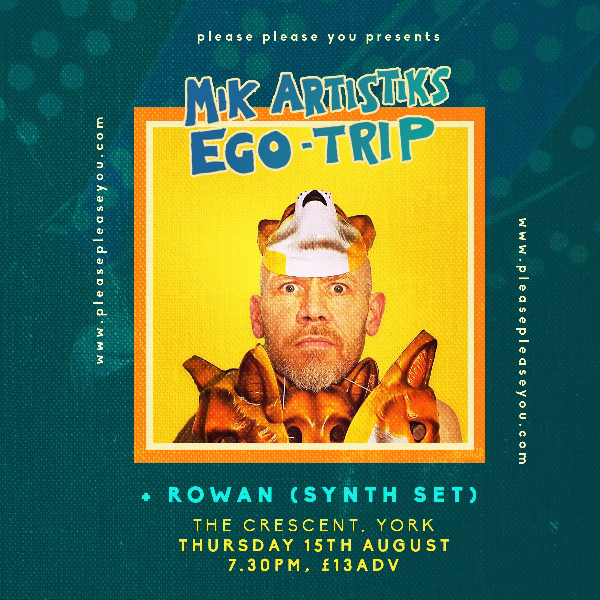 Absolute hero's @mikartistik's Ego Trip are back in The Crescent this summer! A highlight of our yearly programme, Mik's funny, insightful, compassionate and gently clever in equal measure. @rowanarthrevans (solo synth set) opens. On sale now >> thecrescentyork.com