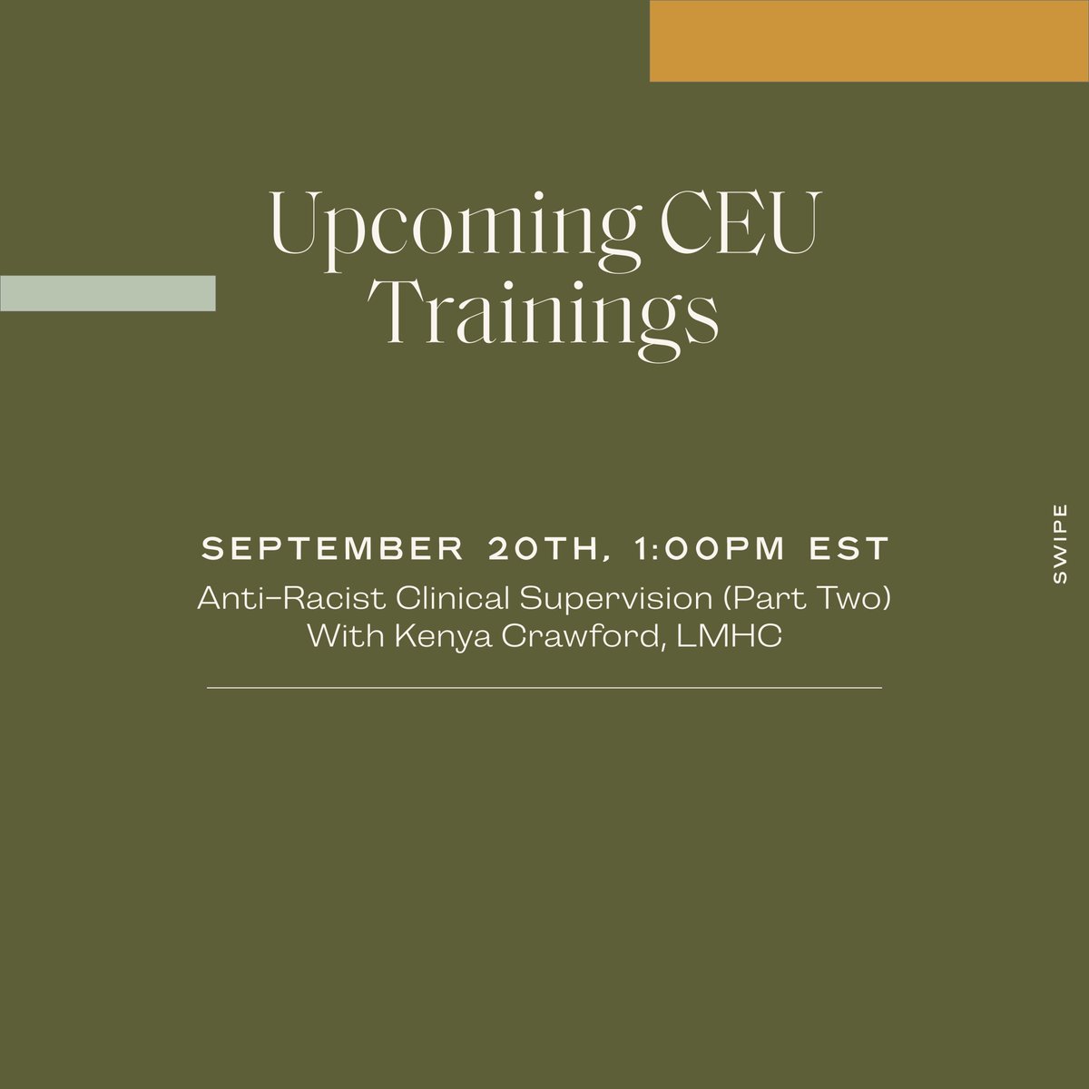 If you are a therapist and you need CEU's save these dates!👆🏽 kenyacrawford.com/ceu-trainings #therapisttwitter #CEU #training