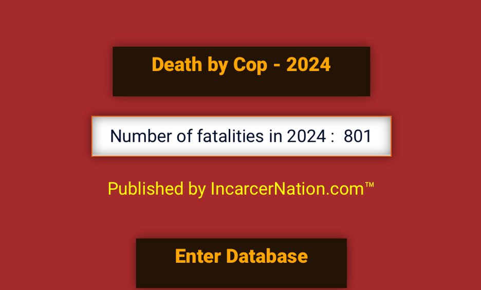 Cops filled 801 body bags in the first 112 days of 2024 - incarcernation.com/cops-filled-80… We explain this by “They all should have just complied.” All cases are documented individually in the link above and also here.