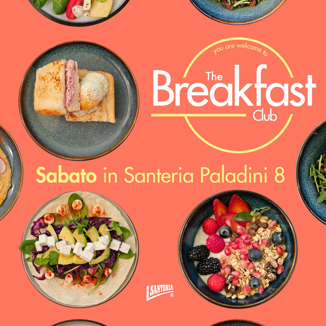 È in arrivo il #BreakfastClub 🫖🥯☕️🍰 Curiosi di scoprire il nuovo menù colazione di Santeria Paladini 8? Nei prossimi giorni vi sveleremo i piatti! 🌞 Ci vediamo tutti i sabati dalle 10:00 alle 16:00 in Via Paladini 8, Milano.