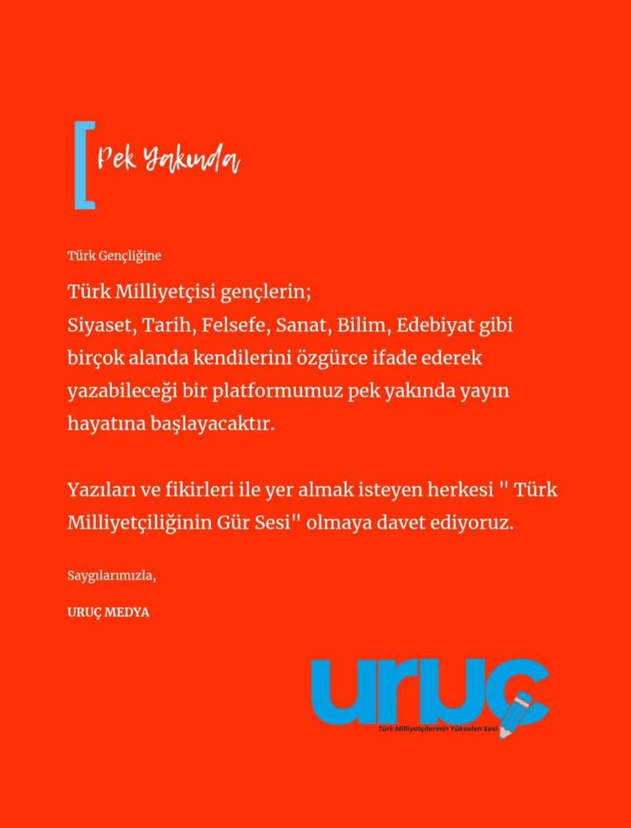 Yazıları ve fikirleri ile yer almak isteyen herkesi 'Türk Milliyetçilerinin Gür Sesi' olmaya davet ediyoruz. Saygılarımızla,