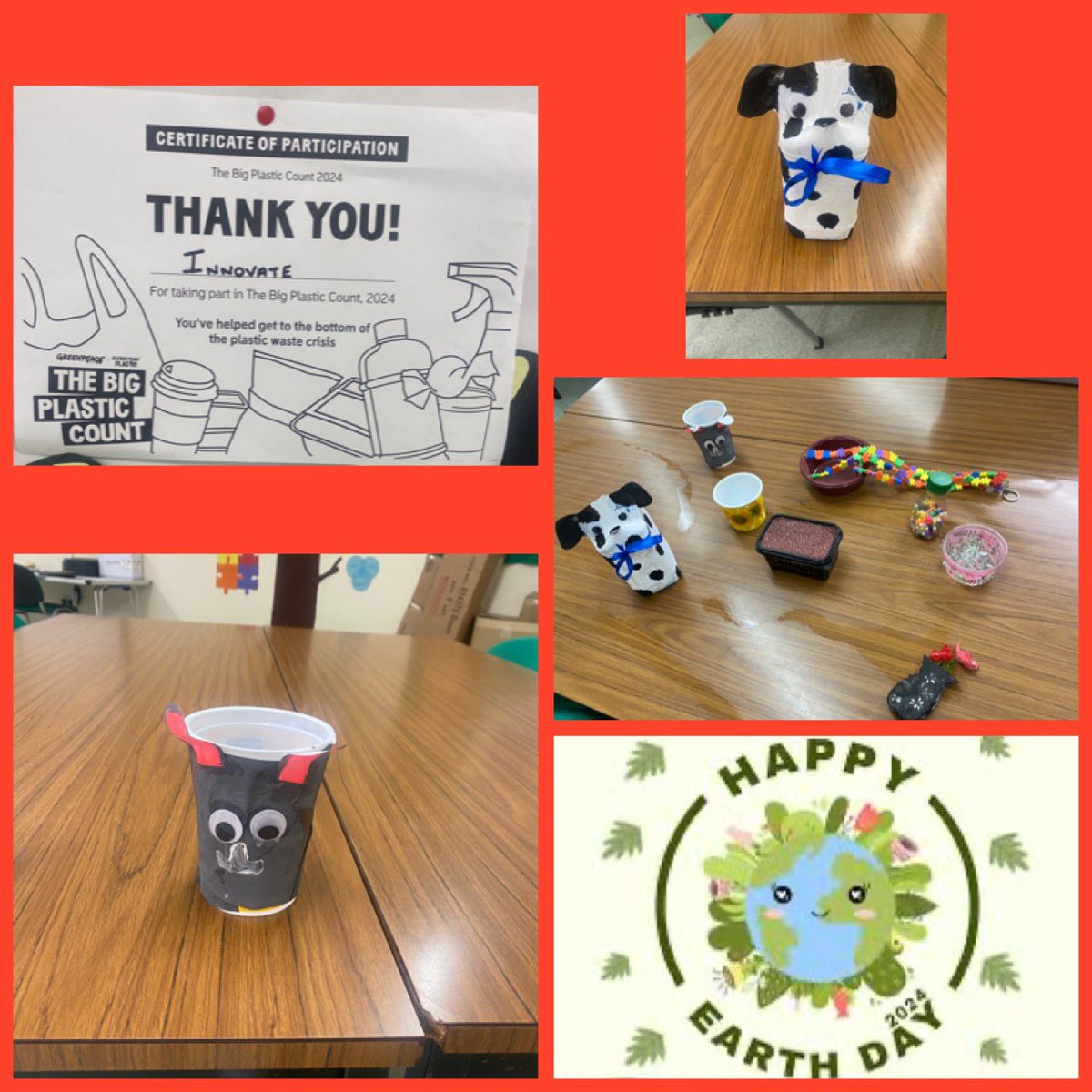 Earth Day 2024
Planet Vs Plastic
We took part in 'The Plastic Count 2024', using the plastic that we collected we re used it to make reusable items
We had plant pots, bird feeders and pen pots 
@ecoschoolfran