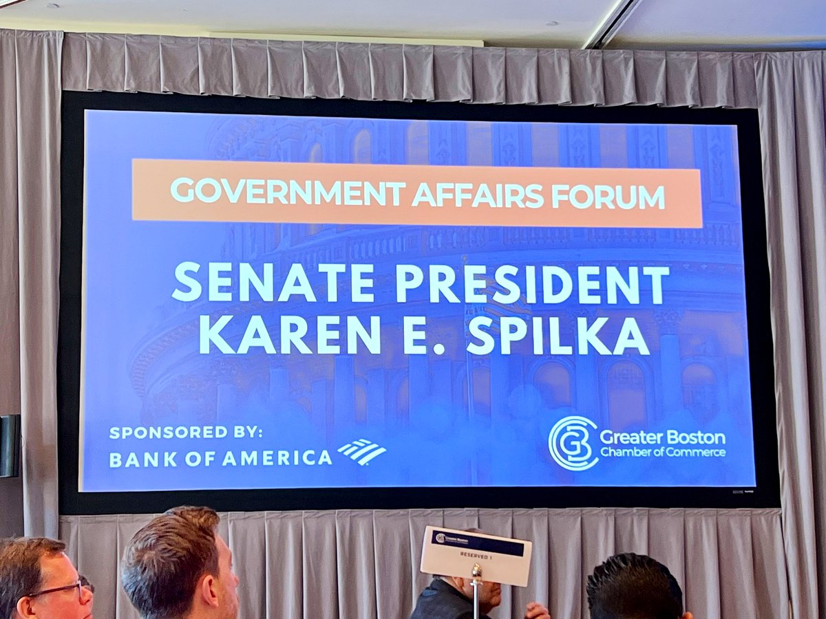 At the @bostonchamber Government Affairs Forum featuring Senate President Spilka. Great highlights of some policy priorities to expect from the Senate for the remainder of the session including universal free community college, juvenile justice, and climate change #mapoli