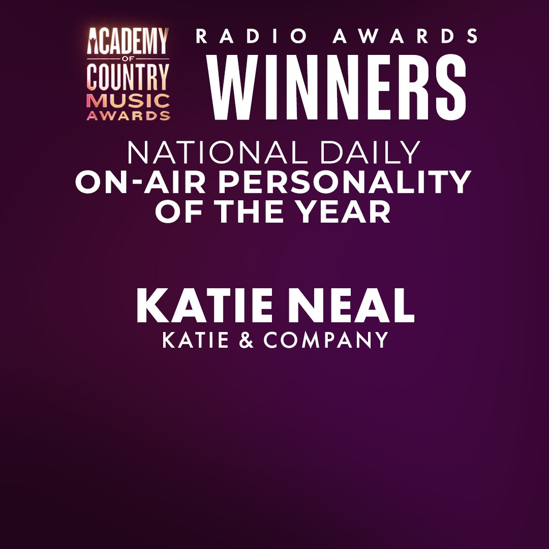 ACMawards's tweet photo. The ACM Radio Award for National Daily On-Air Personality of the Year goes to...

📻 @heykatieneal 

Congratulations! #ACMawards https://t.co/PbKnOMVP7S