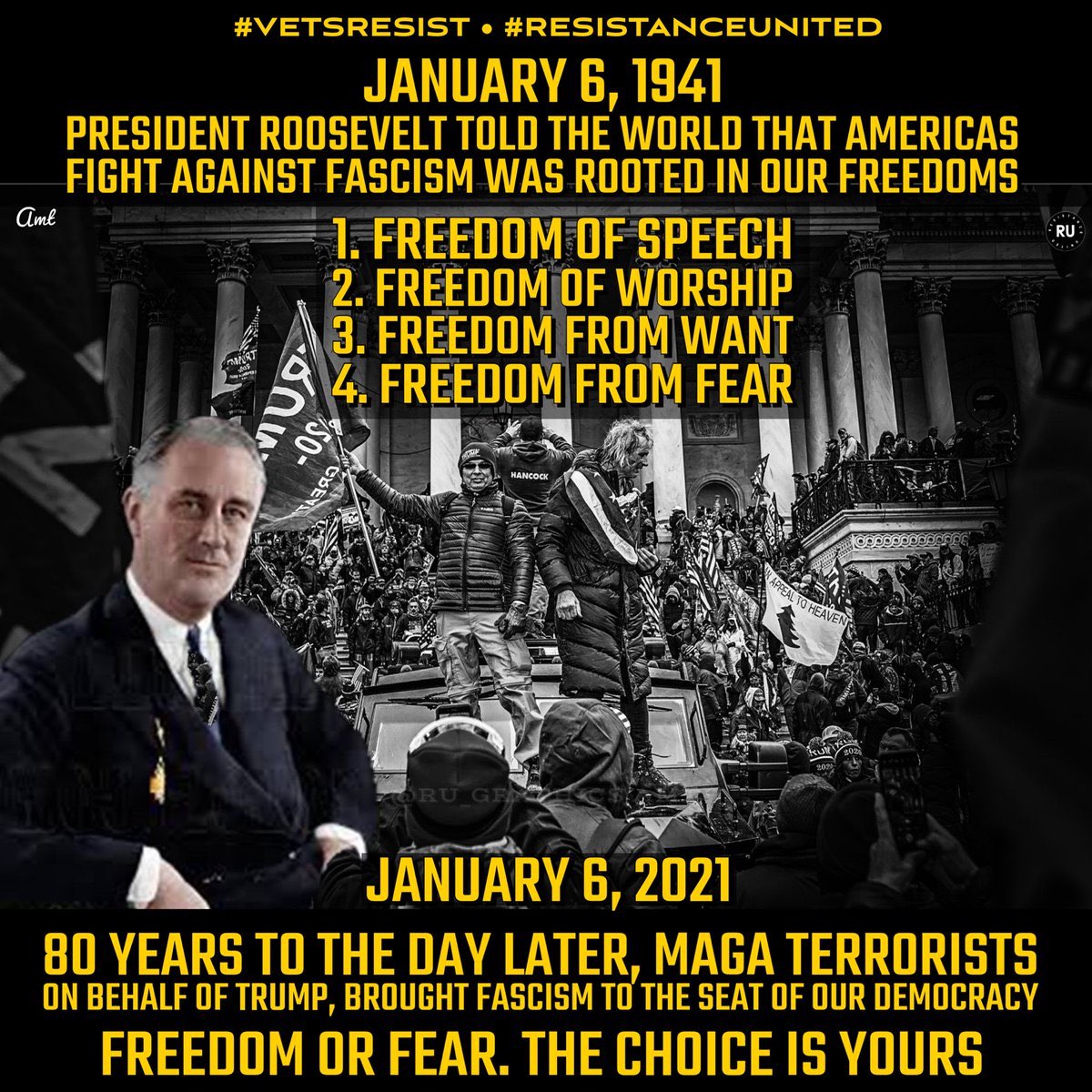 7/ No one can have fascism a la carte. Supporting oppression for some means it can eventually target you or those you love. We all must work together to defend human rights and ensure everyone’s freedoms. Remember Roosevelt's Four Freedoms: they are essential for all of us.