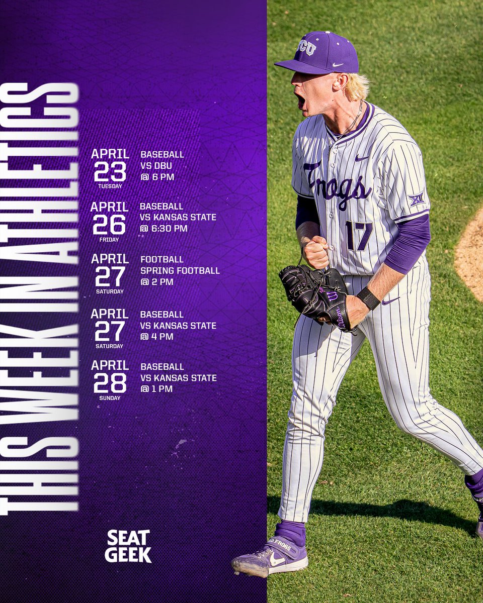 This week on campus we have @TCU_Baseball and 𝗙𝗥𝗢𝗚𝗔𝗣𝗔𝗟𝗢𝗢𝗭𝗔 at @TCUFootball #GoFrogs