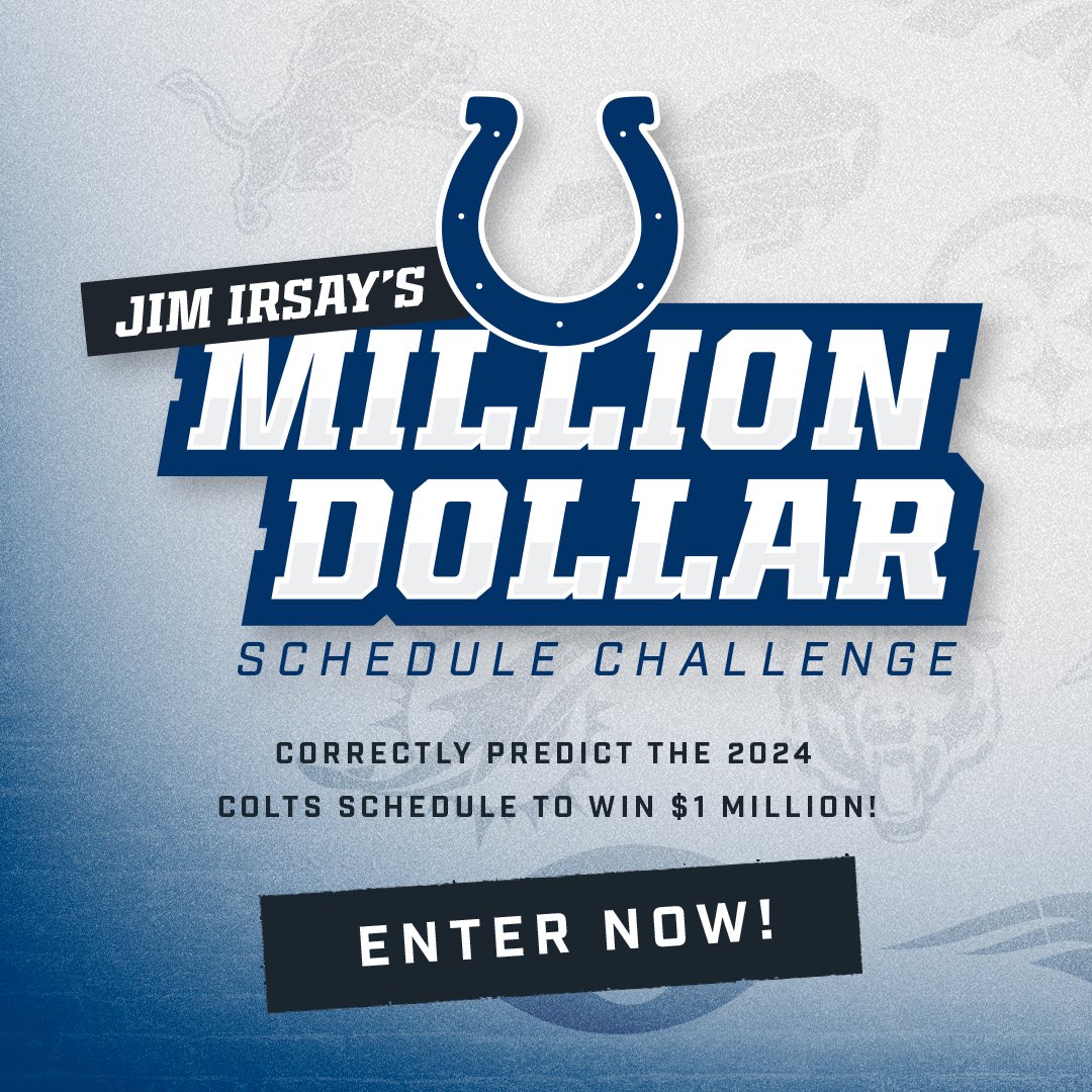 The @JimIrsay Million Dollar Schedule Challenge is back again! Test your odds at correctly guessing the 2024 Colts Schedule to win the grand prize of $1 Million💰 Enter now at colts.com/win