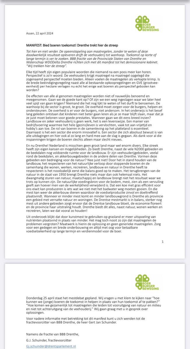 Manifest van BBB Drenthe! Wij trekken de grens!