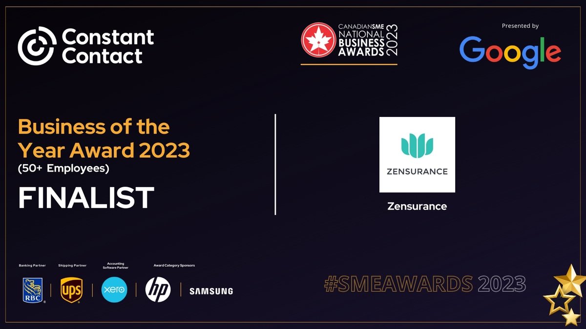 #Zensurance is delighted to be named a finalist for @Canadian_SME's Business of the Year 2023 award! 🌟 🤞

#WeAreZensurance #BusinessInsurance #smallbusiness