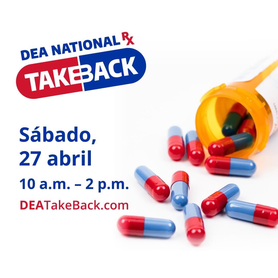 📣Las medicinas vencidas son un problema de salud pública. La eliminación adecuada de medicamentos innecesarios salva vidas y protege el medio ambiente. ✅Comparta esta publicación y deshágase de sus medicinas caducas en #TakeBackDay el sábado. Sepa dónde: DEATakeBack.com