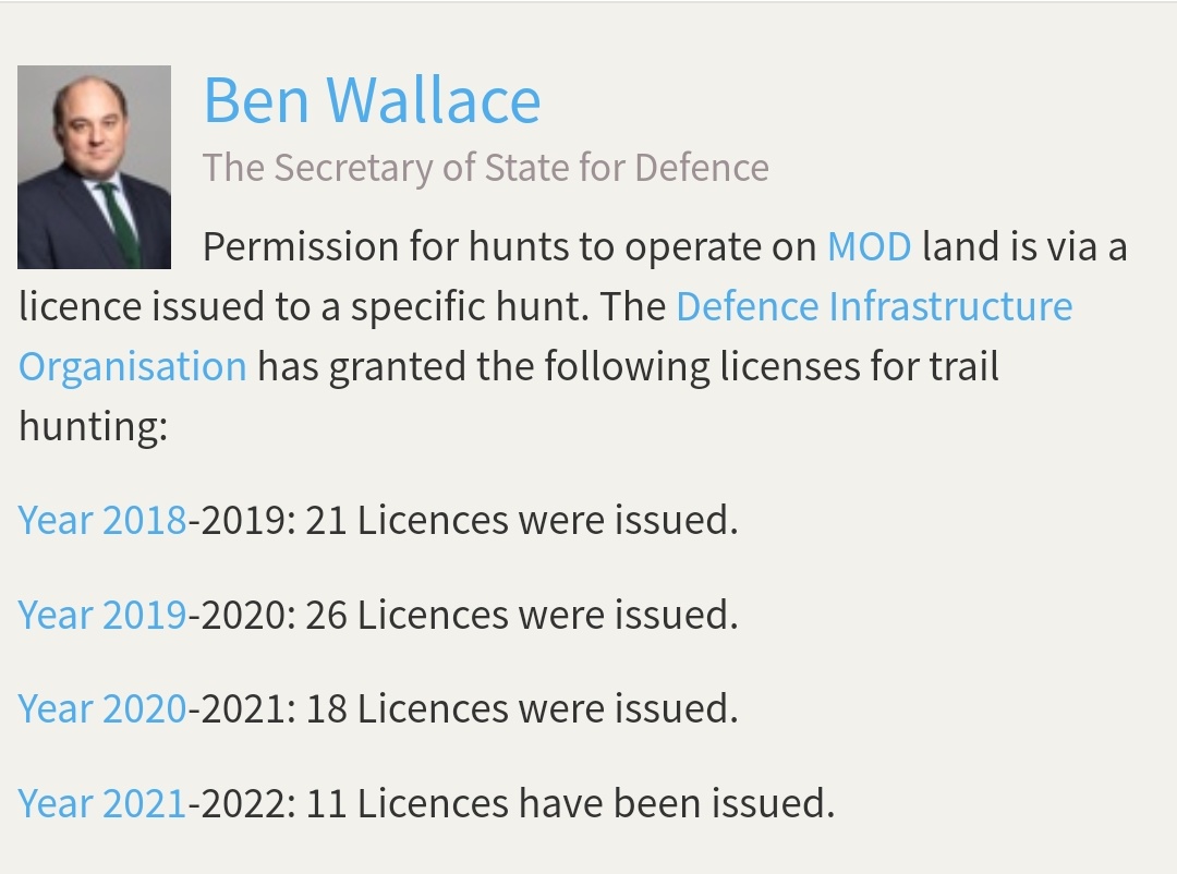 Surprise surprise! It's been reported that Ben Wallace, former secretary of defence, is joining the BHSA board. (The British Hound Sports Association) - a pro hunting lobby group. Wallace oversaw the MOD when hunts were given licences to use its land.