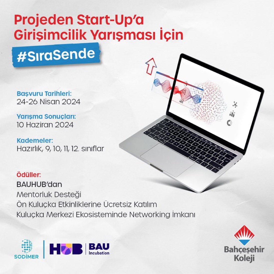 📣 Şimdi harekete geçme zamanı! 

Kendi Start-Up'ını kurmak için ilk adımı at ve hayallerini gerçeğe dönüştür!

📍Başvuru tarihi: 24-26 Nisan