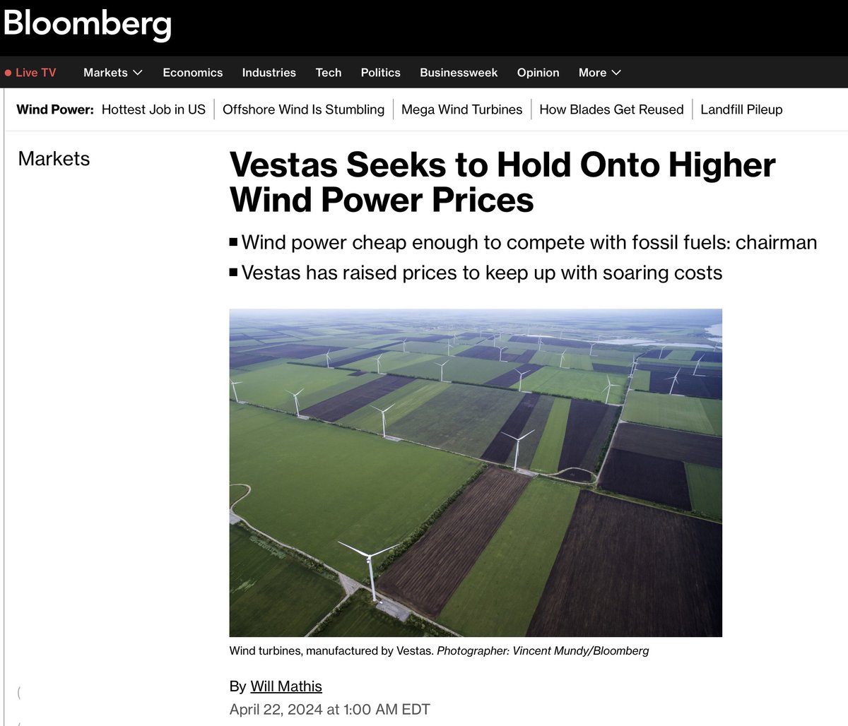 We've been lied to for decades about 'green energy' reducing electricity costs: One of the world’s biggest wind turbine makers wants to hold onto recent price gains — rather than pass on savings — as it bids to bolster earnings. bloomberg.com/news/articles/…