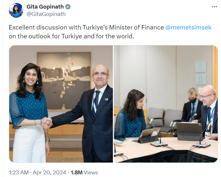 Aradan 2 gün geçmesine rağmen HM Bakanı Mehmet Şimşek, #IMF'in Birinci Genel Müdür Yardımcısı Gita Gobinath'ın ziyaret paylaşımını ne beğendi ne de teşekkür etti. Ayrıca kendisi bu görüşmeye ilişkin herhangi bir sosyal medya paylaşımı da yapmadı. Neden acaba?