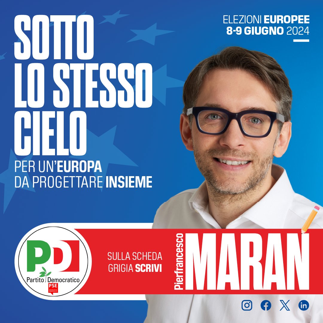 Ho dedicato tutta la mia vita alla politica con l'idea di portare un po' di Europa nelle nostre città. Oggi mi candido al Parlamento Europeo per portare in Europa sogni e bisogni delle nostre città. 8-9 giugno in Lombardia, Piemonte, Liguria e Val d'Aosta ✏️#votaPDscriviMARAN 🗳️