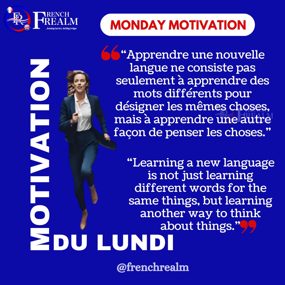 FrenchRealmFR's tweet image. Embrace the challenge of learning a new language 💬💪🚀
 Here&apos;s  a little motivation to kickstart your week! 💪🇫🇷 Bonne nouvelle semaine! 
******
#MondayMotivation #Frenchclass #FrenchLanguageLearning #LearnFrenchWorldwide #OnlineFrenchclass   #tefcanada #frenchclasses #tefprep