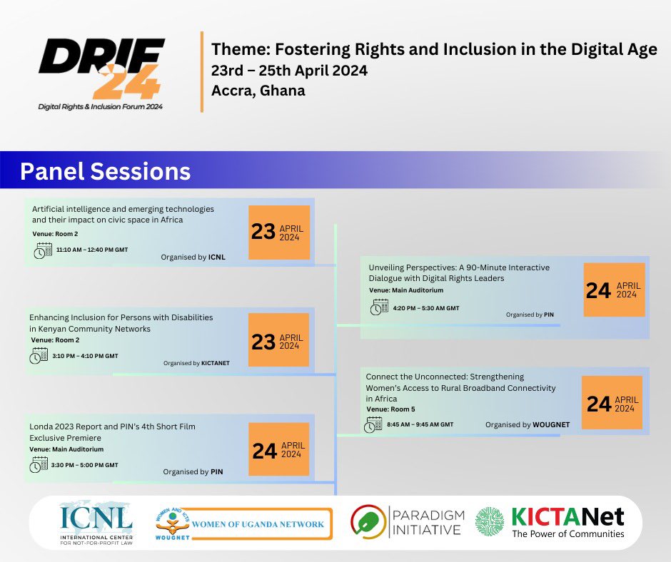 Excited that @sandraaceng & @Owomunshozi are in Accra, Ghana for  #DRIF24. They’ll be diving into vital discussions on AI, Inclusion for Persons with Disabilities, online gendered disinformation, women’s broadband connectivity in Africa.
#FosteringRightsAndInclusion