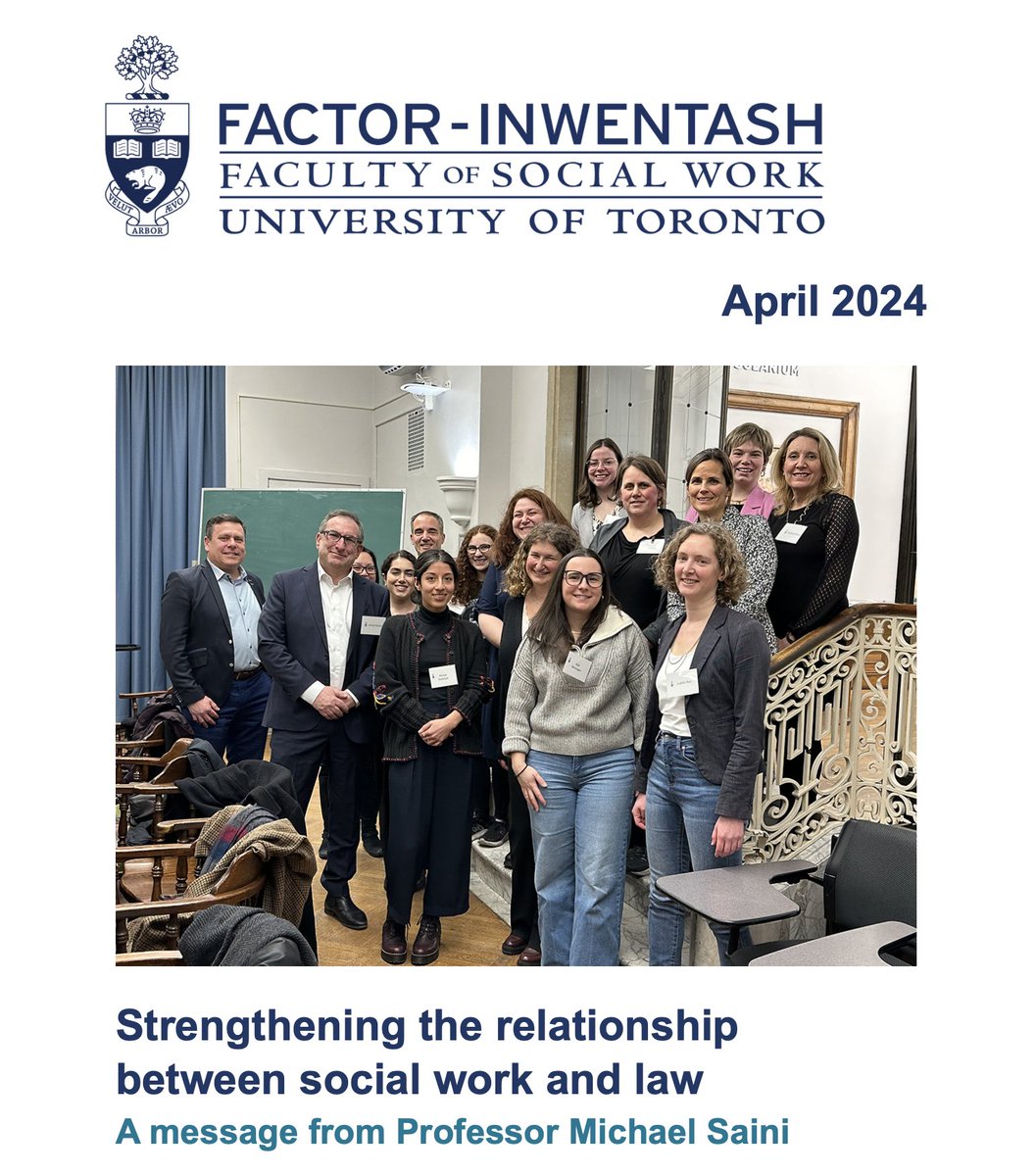ICYMI: FIFSW's March newsletter features a message from Prof. Michael Saini on the relationship between @UofTLaw & social work, a new research lab dedicated to children & youth exposed to trauma, & our upcoming public lecture with Dr. Wanda Thomas Bernard: mailchi.mp/utoronto/fifsw…