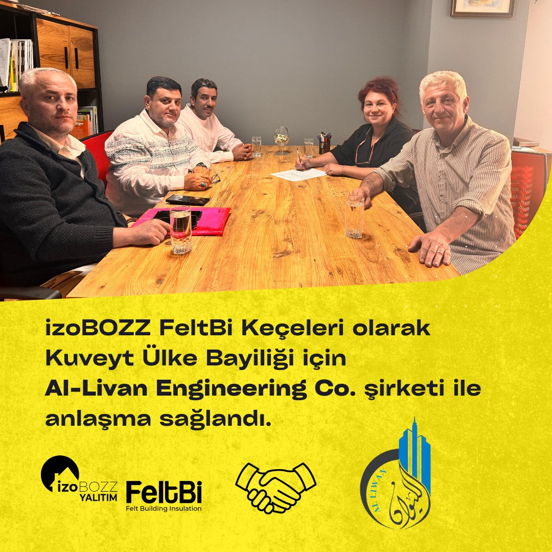 FeltBi's tweet photo. izoBOZZ FeltBi Keçeleri GURURLA Dünya'ya açılmaya devam ediyor.

%100 Türk Malı Ürünümüzü Dünya'ya tanıtmaktan onur duyuyoruz.

Gururla Büyümeye Devam...

izoBOZZ FeltBi Keçeleri 🤝 Al-Livan Engineering Co.

#kuveyt #yalıtım #anlaşma #mimari #inşaat #izobozz #feltbi https://t.co/Vyt6IrvPPg