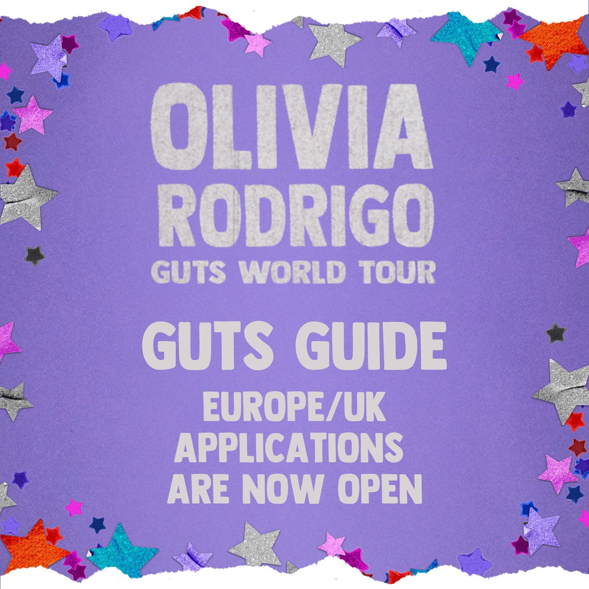 drumroll please…. 🥁🥁🥁 GUTS guide applications are now open for all europe/uk #GUTSWorldTour shows!!! please fill out the form below & carefully read the description for more information 💜 (applications for the rest of the tour will be available at a later date)…