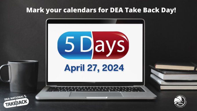 #DEA #TakeBackDay is Saturday, April 27th from 10am-2pm! This free event is for communities nationwide to safely dispose of any #expired, #unused, & #unneeded #prescriptions and #medications. Learn more by visiting: bit.ly/35JM1tL #DEANewJersey #NewJersey #DEADiversion
