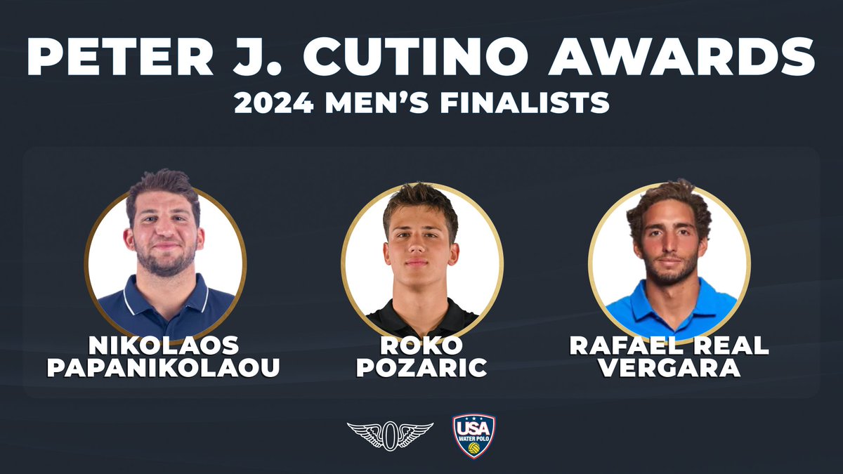 🚨 @TheOlympicClub has announced the men's finalists for the 2024 Peter J. Cutino Award, an iconic honor that recognizes the best athletes each year. Nikolaos Papanikolaou @CalWaterPolo Roko Pozaric @Pwaterpolo Rafael Real Vergara @UCLAWaterPolo MORE: usawaterpolo.org/news/2024/4/22…