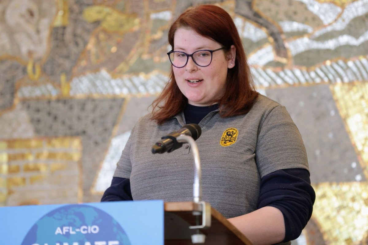 AFLCIO's tweet photo. .@GoIUPAT member Isabella Reusing: 
“Every single tradesman has felt the impact of climate change in their work. 
It’s important to recognize the important role that the buildings and construction trades in environmental and social inequity.” https://t.co/uUx44AAeeZ
