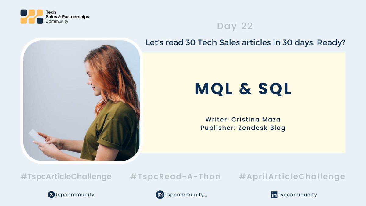 Tech Sales Read-A-Thon🚀 Day 2️⃣2️⃣

Let's learn about Marketing Qualified Leads vs. Sales Qualified Leads.

MQL vs. SQL?
🔗zendesk.com/blog/what-are-…

#TspcArticleChallenge #AprilArticleChallenge #TspcReadAThon #TechSalesArticleChallenge #TechSales