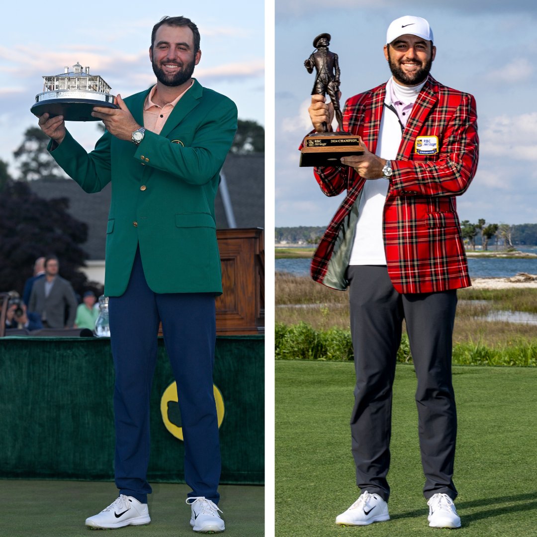 Green ⏩ Tartan. For the first time since 1985, the Masters Champion has won back-to-back weeks to take home the Plaid jacket at the #RBCHeritage.