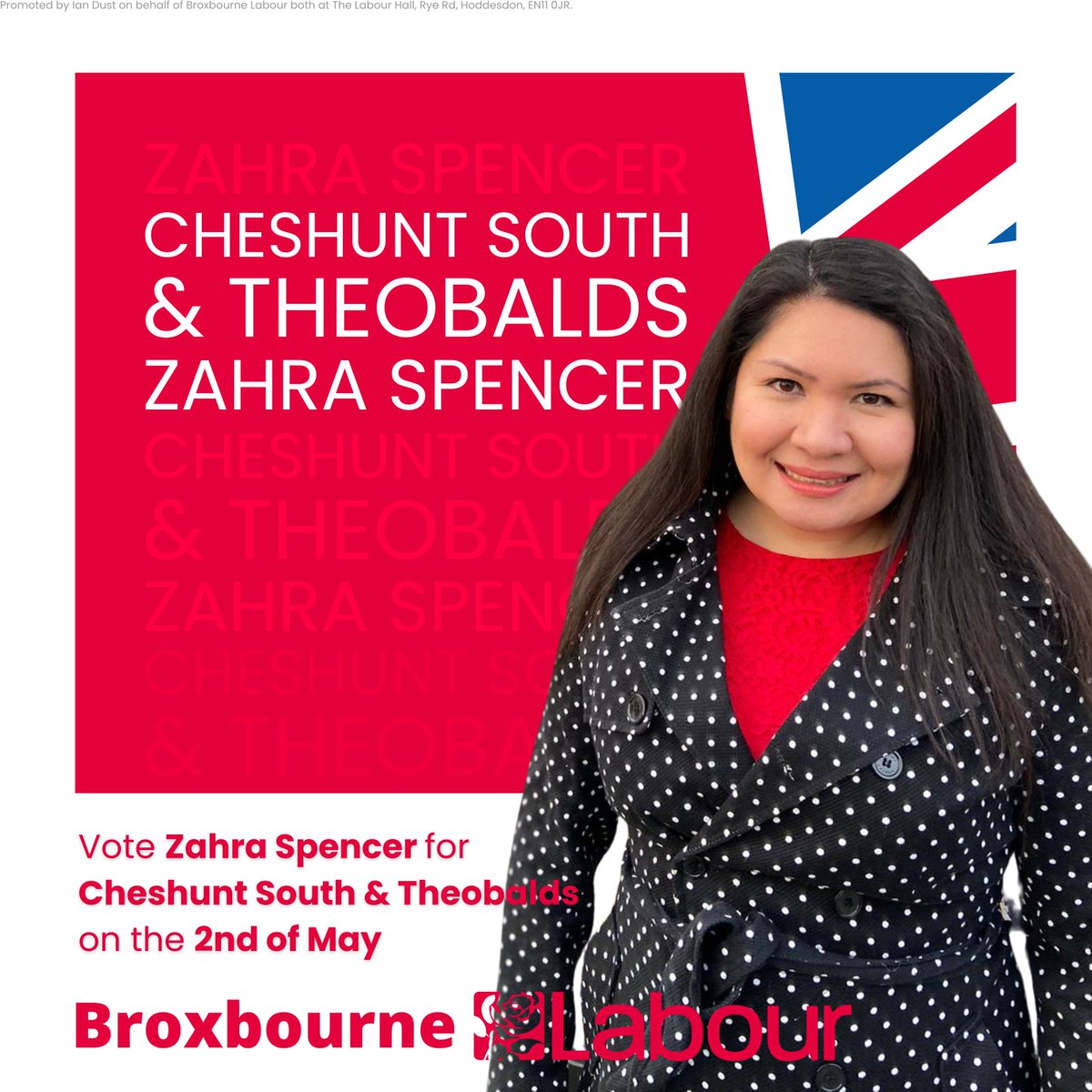 Zahra Spencer is running to become your Councillor for Cheshunt South & Theobalds, and she is counting on your vote!