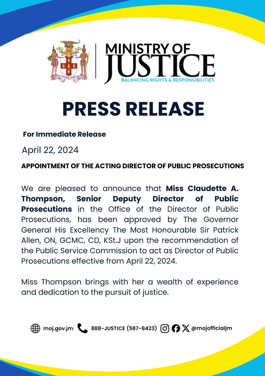 #UPDATE: Ms. Claudette A. Thompson appointed as Acting DPP.