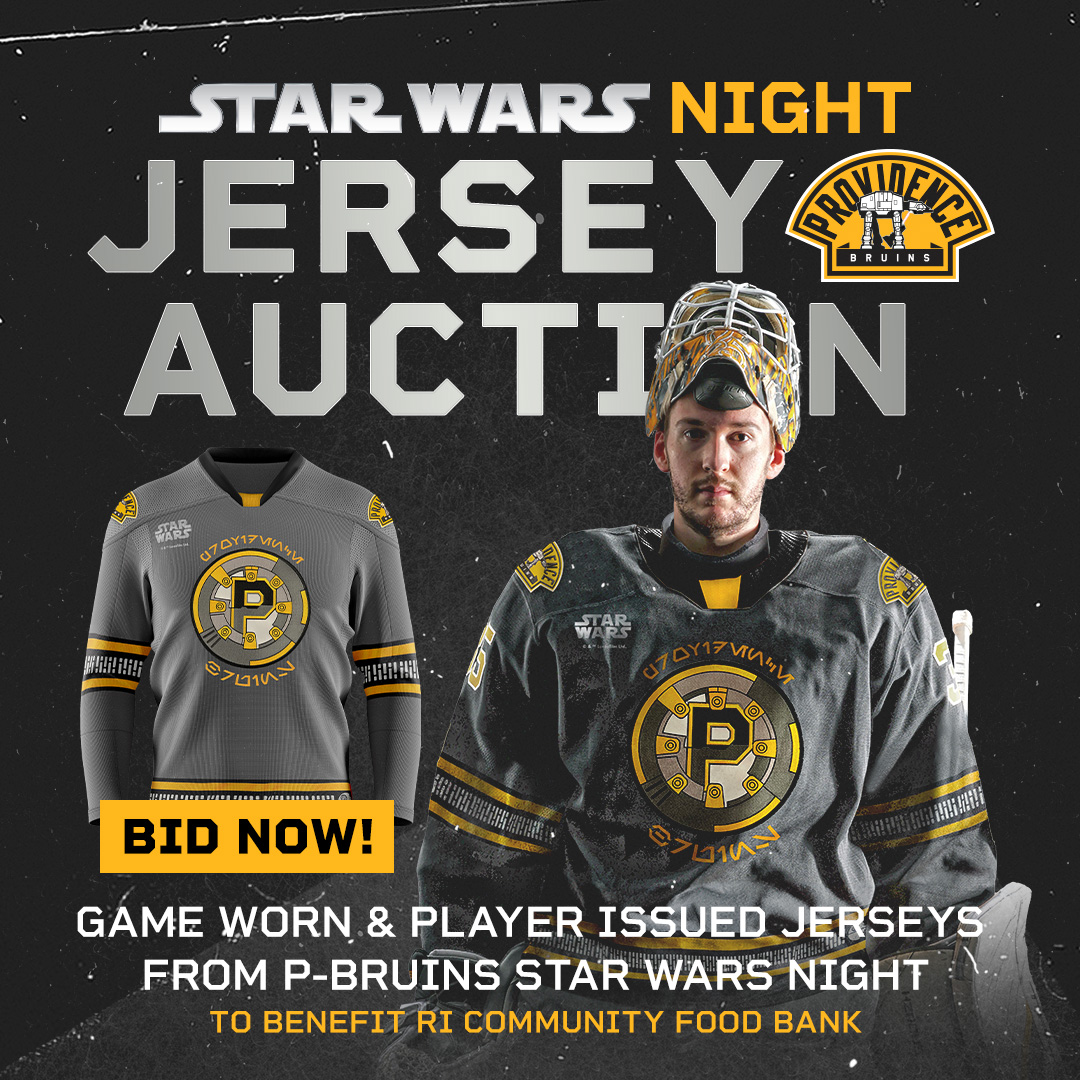 🚨The #AHLBruins Star Wars Night Jersey Auction is now live! 🚨 Place a bid on your favorite limited-edition game worn or player-issued sweater, with proceeds going to benefit the RI Community Food Bank! BID NOW ➡️ bit.ly/3UrhlTZ