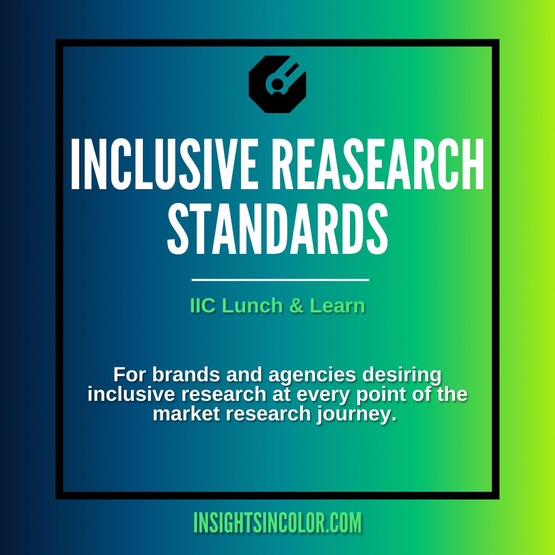 Curious about how to ensure your research outputs are truly equitable and fair? 

Book a lunch & learn session with IIC's Whitney Dunlap-Fowler to address your company's internal insights needs. 
insightsincolor.com/toolsandresour… 

#mrx #marketresearch #equitableresearch #inclusiveresearch