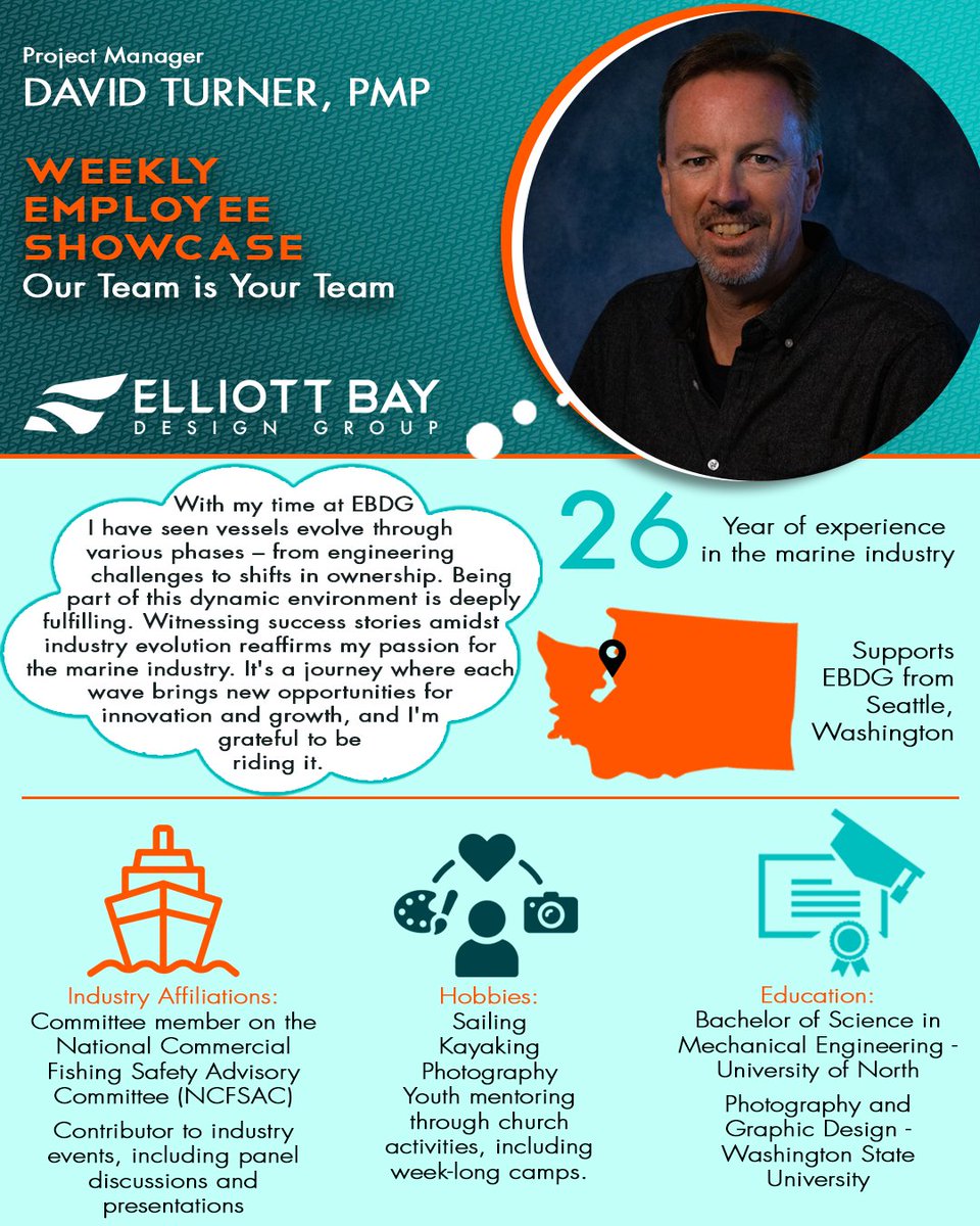 🎉⚓ EBDG Employee Showcase⚓ 🎉 #EBDG is shining the spotlight on our Project Manager, David Turner, PMP this week! #OurTeamIsYourTeam #MarineEngineering #BetterToBuildBetterToOperate