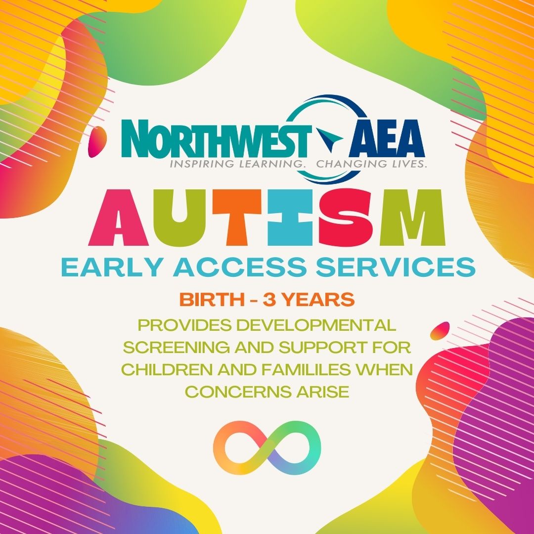 NorthwestAEA's tweet photo. It's Autism Awareness &amp; Acceptance Month!  Check out these graphics for an overview of Northwest AEA's autism related services, and watch the page this week for videos from our Autism Team! ❤️♾️🧩️ https://t.co/R4syKcRygU