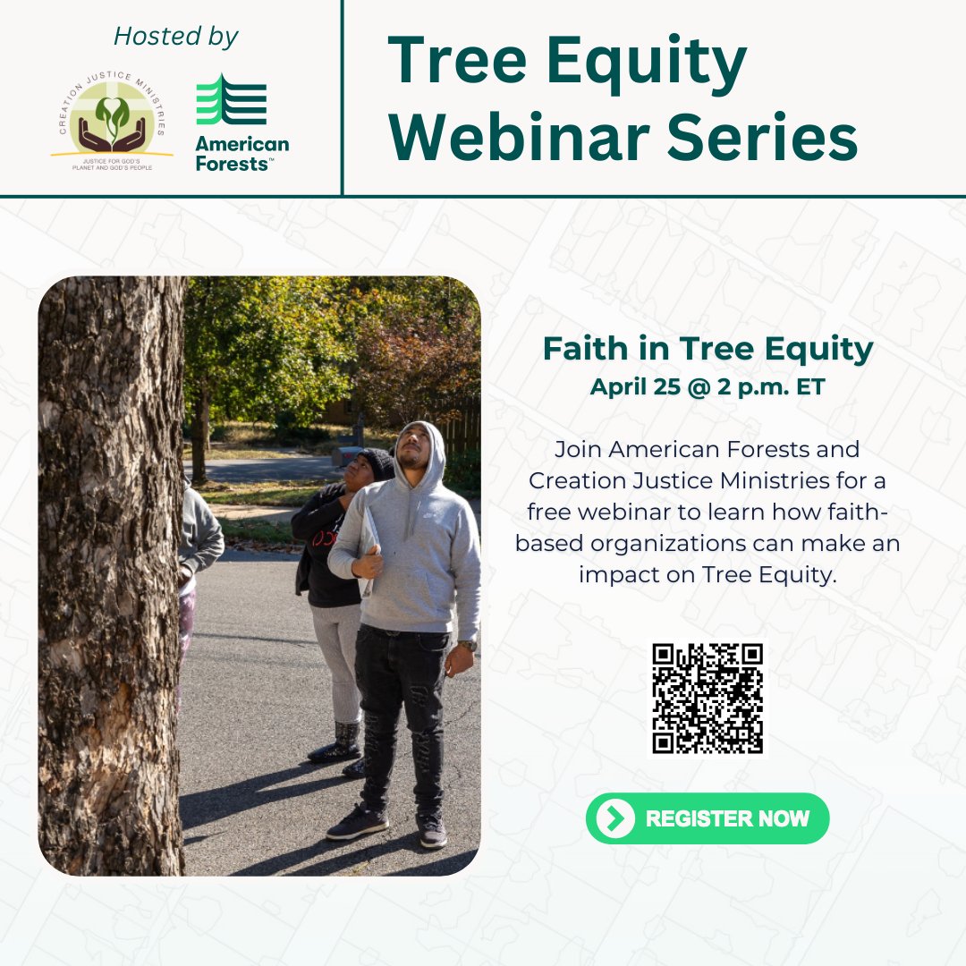 Faith-based organizations of all religions and congregations are critical anchors in communities across US cities. 

Join us for #TreeEquity Webinar Series: Faith in Tree Equity, April 25 @ 2 pm EST with Creation Justice Ministries!

lnkd.in/eB8Muk3e