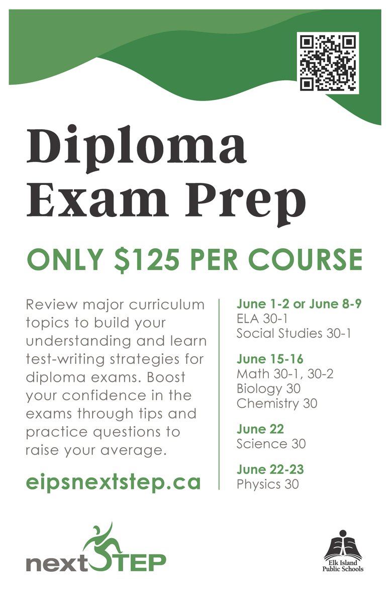 Want to feel more confident about writing exams? Courses are designed for preparing students to write their grade 12 diploma exams. More information is available and registration is now open at eipsnextstep.ca