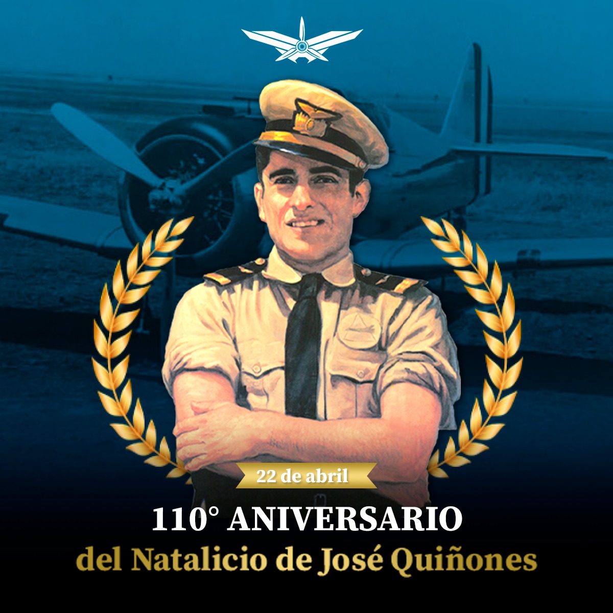 fapperu's tweet photo. #NatalicioDeQuiñones | Un 22 abril de 1914, nace el Héroe Nacional CAP FAP José Quiñones Gonzales, Gran General del Aire del Perú.🇵🇪✈️ https://t.co/6AbnUObkk6