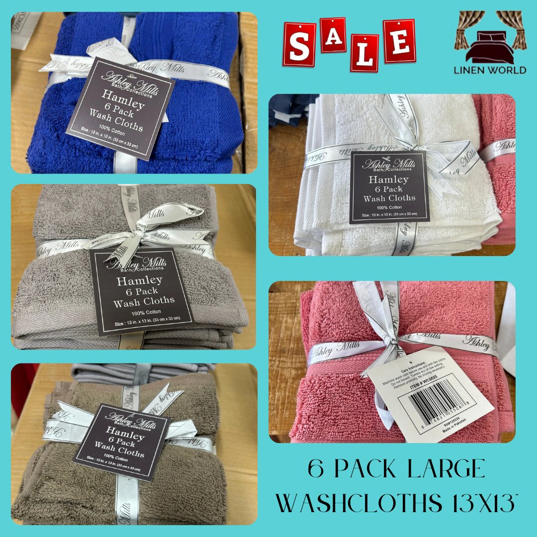 "Upgrade your bath game with our 6-pack of large washcloths! 🚿 Super soft and generously sized at 13"x13", they're perfect for a luxurious cleanse every time. Say goodbye to tiny cloths and hello to spa-like comfort! #BathEssentials #LuxuryLiving #SelfCare"