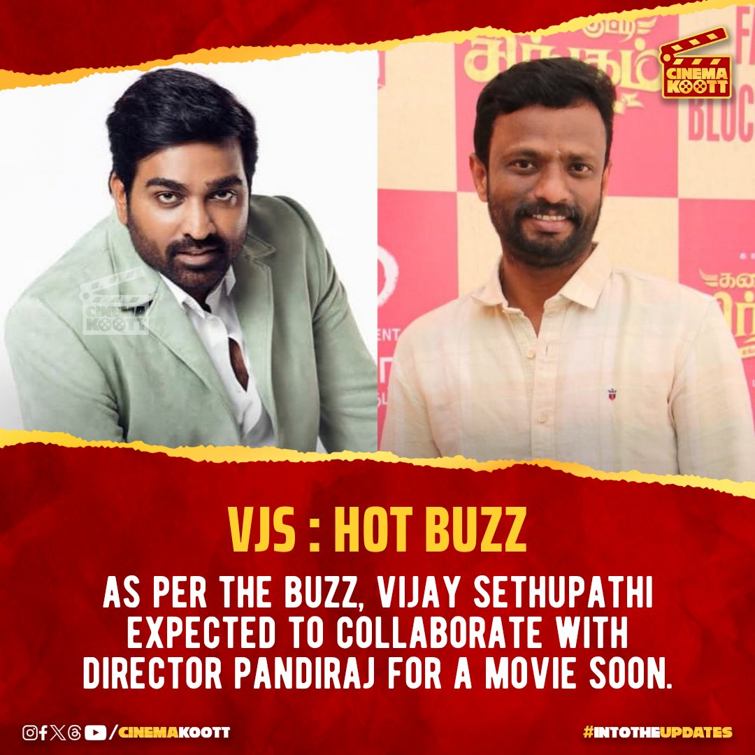 VjS : Hot Buzz 

#VijaySethupathi #Pandiraj 

_
#intotheupdates #cinemakoott