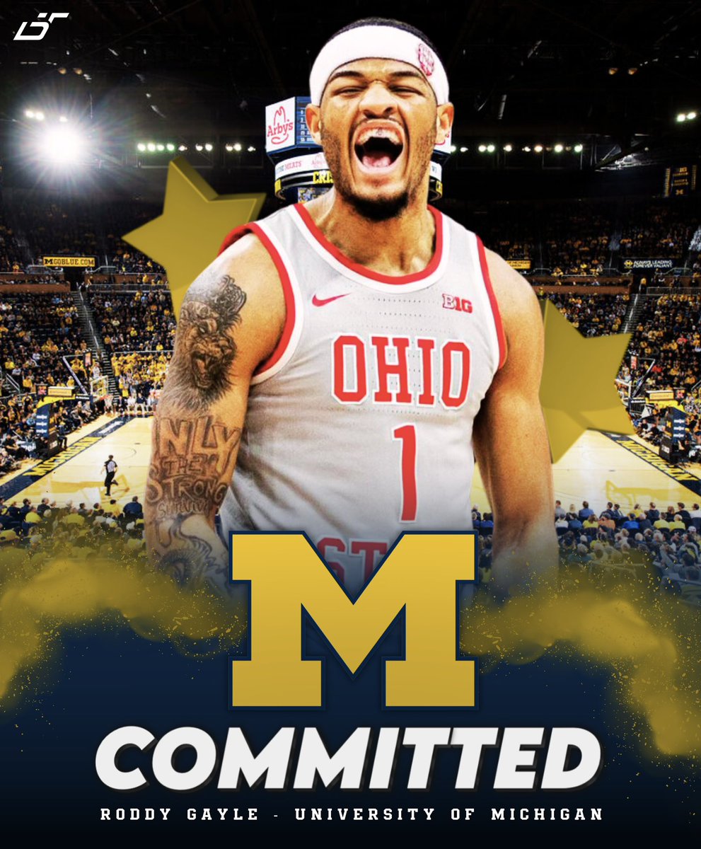 Ohio State transfer guard Roddy Gayle has committed to Michigan. He averaged 13.5 ppg, 4.6 rpg, and 3.1 apg this season. @roddy_gayle