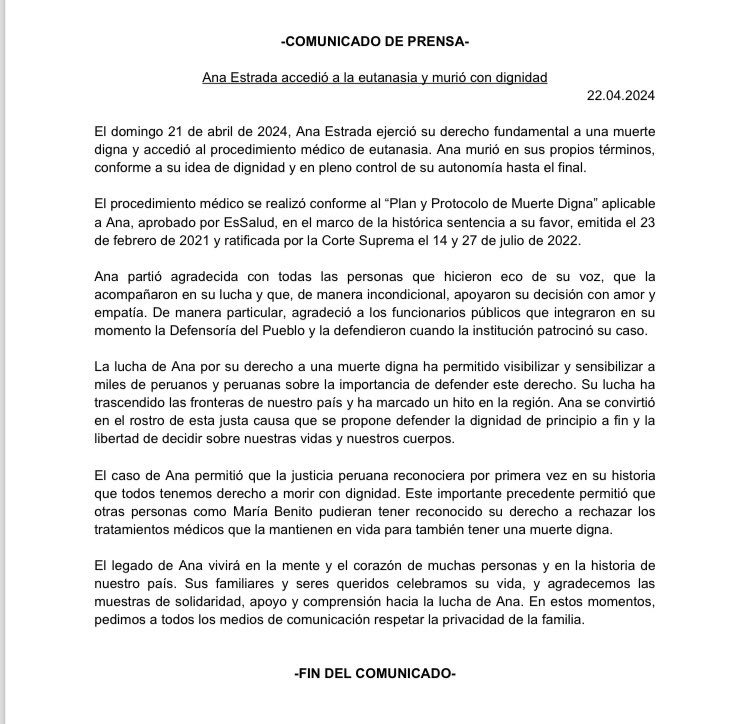 COMUNICADO DE PRENSA. 
Ana es libre. Gracias a todos y todas por hacer eco de su voz. 
Vuela alto, Anita❤️🕊️