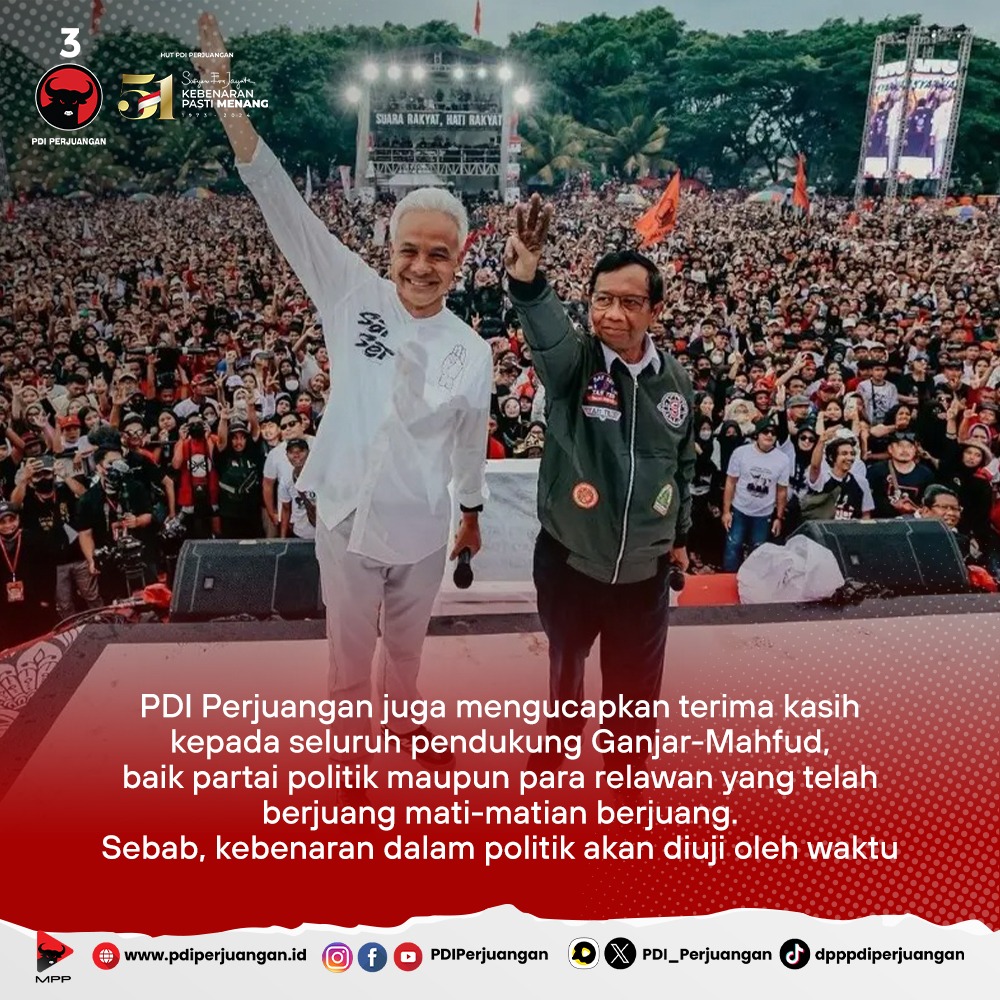 PDI Perjuangan mengucapkan terima kasih kepada seluruh elemen bangsa yang telah berjuang untuk menjaga konstitusi dan demokrasi yang berkedaulatan rakyat. Sekjen PDI Perjuangan Hasto Kristiyanto menjelaskan secara khusus mengucapkan terima kasih kepada para guru besar,…